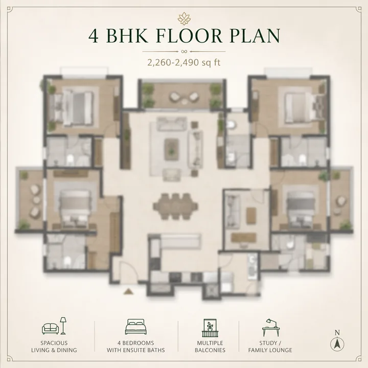 Pride Tumkur Road 4 BHK apartment floor plan, indicative 2,260 to 2,490 sq ft Pride Tumkur Road 4 BHK apartment floor plan, indicative 2,260 to 2,490 sq ft